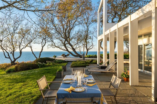 4105 Soundview Ave, Mattituck, NY 11952 - wooden terrace featuring a water view and a lawn
