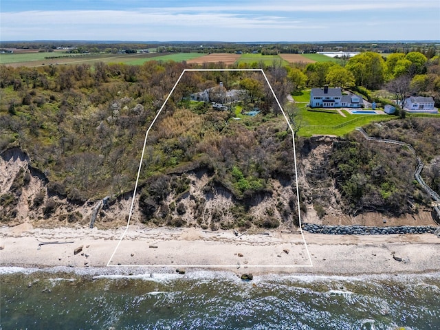 4105 Soundview Ave, Mattituck, NY 11952 - aerial view of sparsely populated area with property parcel outlined and a large body of water