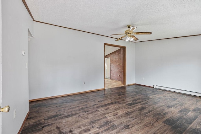 14 Cooper Dr, Nanuet, NY 10954 - empty room featuring a ceiling fan, ornamental molding, a textured ceiling, wood finished floors, and baseboard heating