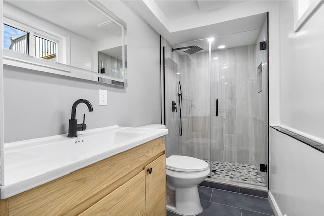 184 Overlook Dr, East Islip, NY 11730 - bathroom with a stall shower, vanity, and tile patterned flooring