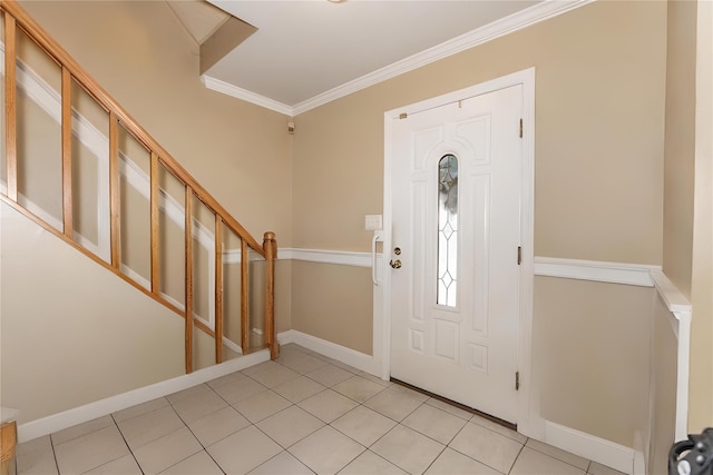 1191 E 3rd Ave, Bay Shore, NY 11706 - entryway featuring crown molding, light tile patterned floors, and stairway