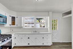 10 Valentine St, Glen Cove, NY 11542 - kitchen featuring stainless steel appliances, dark wood finished floors, white cabinets, and light countertops
