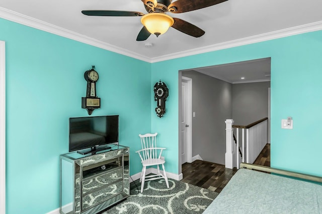 10 Garfield Pl, Massapequa, NY 11758 - bedroom featuring wood finished floors, crown molding, and a ceiling fan