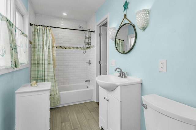 10 Garfield Pl, Massapequa, NY 11758 - bathroom featuring vanity, shower / tub combo with curtain, and recessed lighting