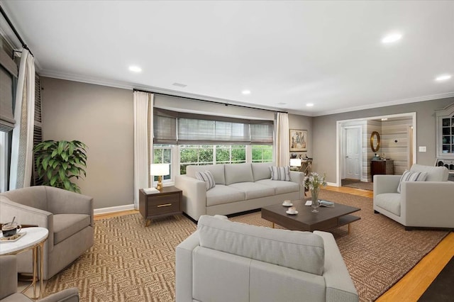 7 Westview Ln, Scarsdale, NY 10583 - living area with recessed lighting, crown molding, and light wood-style flooring
