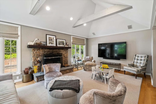 7 Westview Ln, Scarsdale, NY 10583 - living room with wood finished floors, recessed lighting, and a fireplace