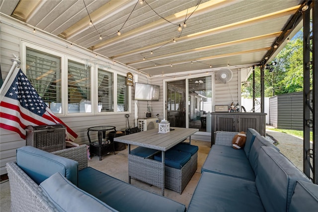 24 Border Ln, Levittown, NY 11756 - view of patio featuring an outdoor living space and outdoor dining space