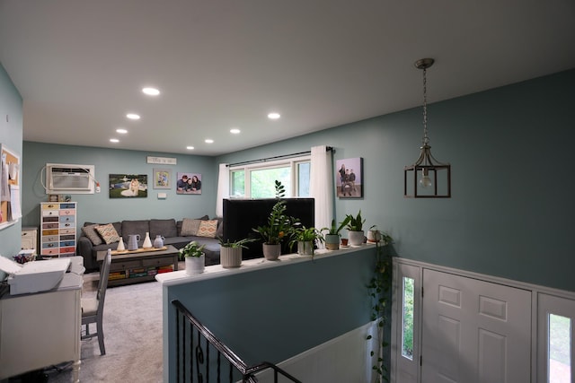 21 Edgebrook Ln, Airmont, NY 10952 - living room featuring a wall mounted AC, recessed lighting, and carpet floors