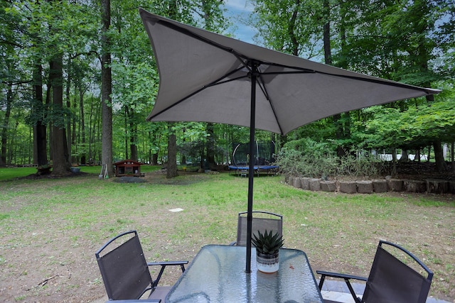 21 Edgebrook Ln, Airmont, NY 10952 - view of green lawn featuring a trampoline and outdoor dining space