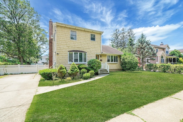 2772 Cypress Ave, East Meadow, NY 11554 - traditional-style home featuring a chimney and driveway