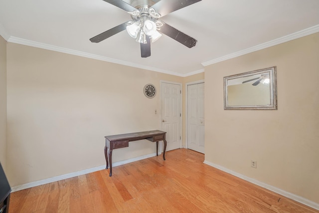2772 Cypress Ave, East Meadow, NY 11554 - unfurnished room with ornamental molding, a ceiling fan, and light wood finished floors