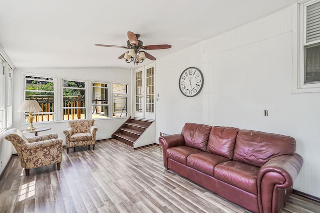 2772 Cypress Ave, East Meadow, NY 11554 - living room with ceiling fan, lofted ceiling, and wood finished floors