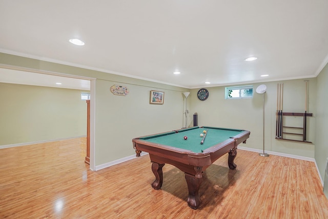 2772 Cypress Ave, East Meadow, NY 11554 - playroom with recessed lighting, light wood-style flooring, pool table, and crown molding