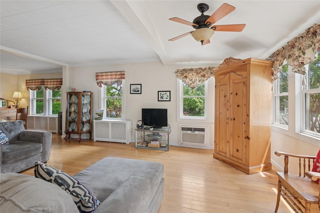 111 Little E Neck Rd, Babylon, NY 11702 - living area with radiator heating unit, light wood-style flooring, and ceiling fan