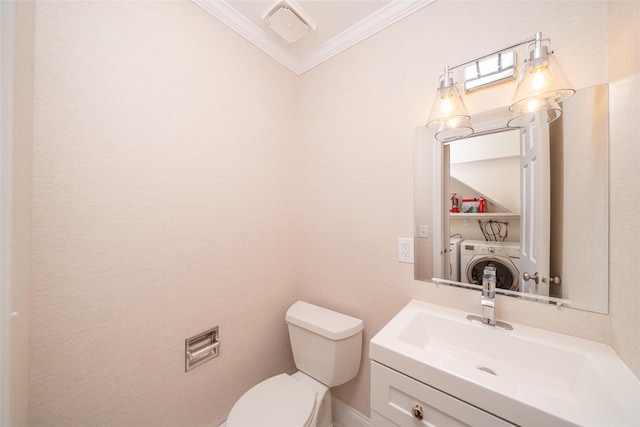 5 Grove Mews, Chappaqua, NY 10514 - bathroom with washer / dryer, crown molding, and vanity