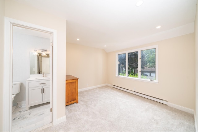 5 Grove Mews, Chappaqua, NY 10514 - unfurnished bedroom with a baseboard radiator, light carpet, recessed lighting, and ensuite bathroom