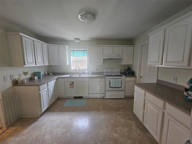 274 N Grand Ave, Poughkeepsie, NY 12603 - kitchen featuring white appliances, under cabinet range hood, and white cabinets