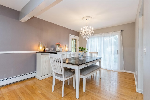 46 Laffin Ln, Poughkeepsie, NY 12603 - dining space with a baseboard radiator, a chandelier, and light wood-style floors