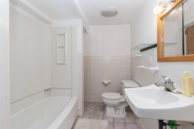 46 Laffin Ln, Poughkeepsie, NY 12603 - full bathroom with tile walls, tile patterned floors, wainscoting, and tub / shower combination
