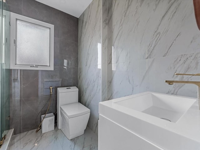 165-05 67th Ave, Fresh Meadows, NY 11365 - full bathroom with plenty of natural light, tile walls, marble finish floors, and a marble finish shower