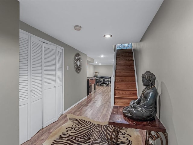 165-05 67th Ave, Fresh Meadows, NY 11365 - hall featuring stairs, light wood finished floors, and recessed lighting