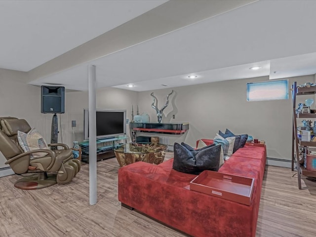 165-05 67th Ave, Fresh Meadows, NY 11365 - living area with wood finished floors, a baseboard heating unit, and recessed lighting