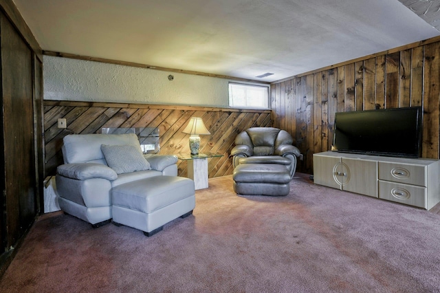 26 Comanche, Commack, NY 11725 - sitting room with wooden walls, carpet, and a textured wall
