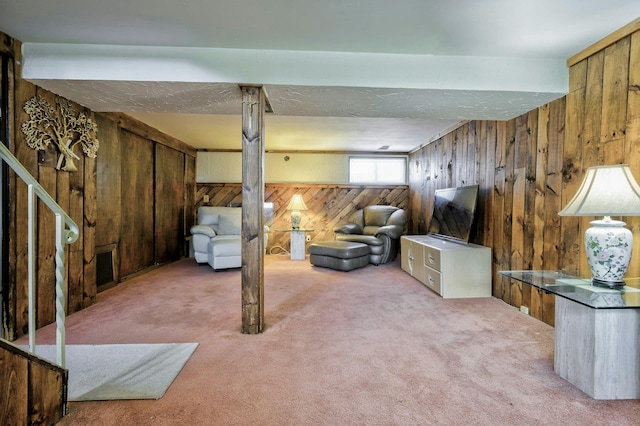 26 Comanche, Commack, NY 11725 - carpeted living area with wood walls