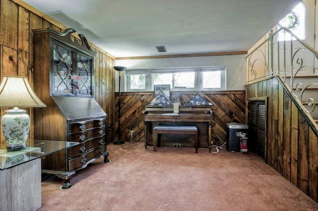26 Comanche, Commack, NY 11725 - living area with wooden walls, carpet floors, and wainscoting