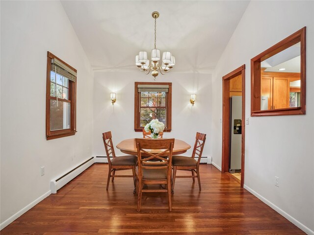 8 Dorset Rd, Call Listing Agent, CT 06851 - dining area with baseboard heating, a chandelier, healthy amount of natural light, and lofted ceiling