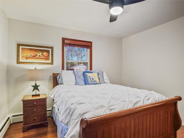 8 Dorset Rd, Call Listing Agent, CT 06851 - bedroom with dark wood-style flooring, a ceiling fan, and a baseboard radiator