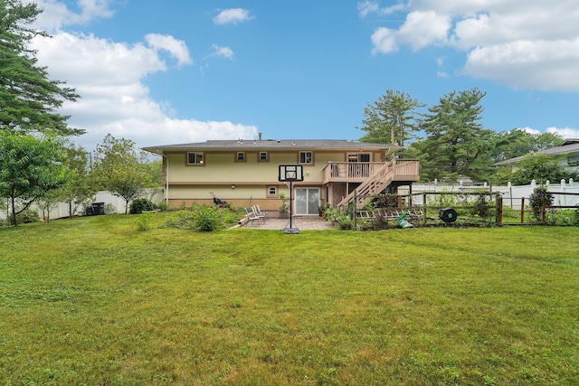 30 Birchwood Ter, Nanuet, NY 10954 - back of house featuring stairs, a wooden deck, stucco siding, and a patio