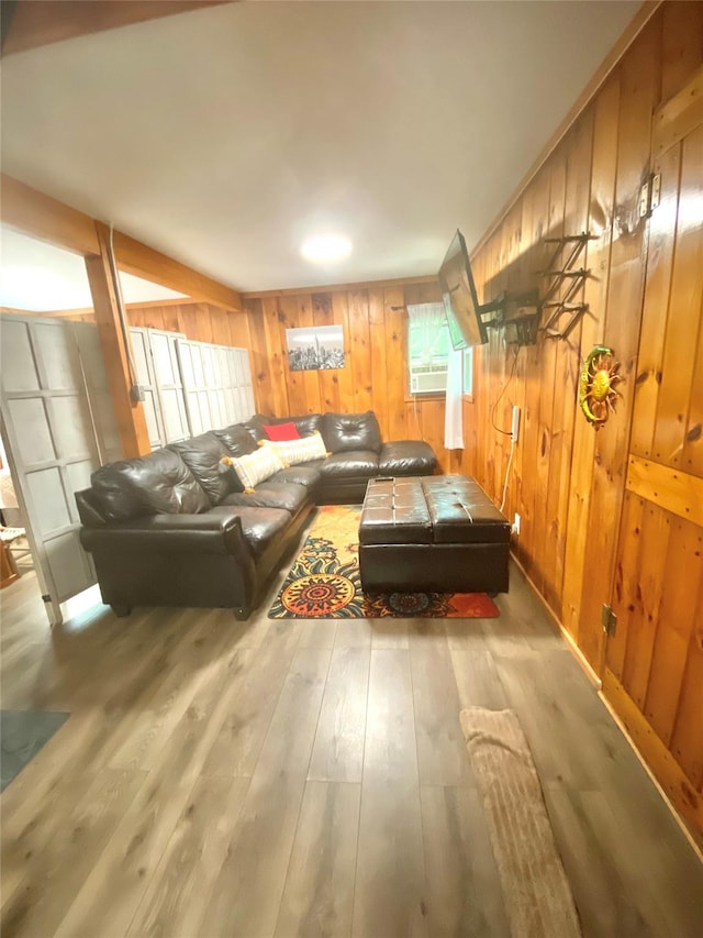 55 Woodcrest Dr, Middletown, NY 10940 - living room with wooden walls, wood finished floors, and cooling unit