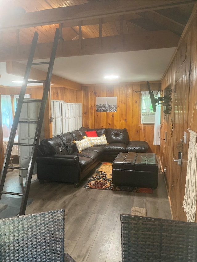 55 Woodcrest Dr, Middletown, NY 10940 - living room featuring wooden walls and hardwood / wood-style floors