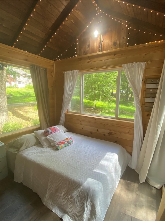 55 Woodcrest Dr, Middletown, NY 10940 - bedroom with lofted ceiling, wood finished floors, wood ceiling, and wood walls