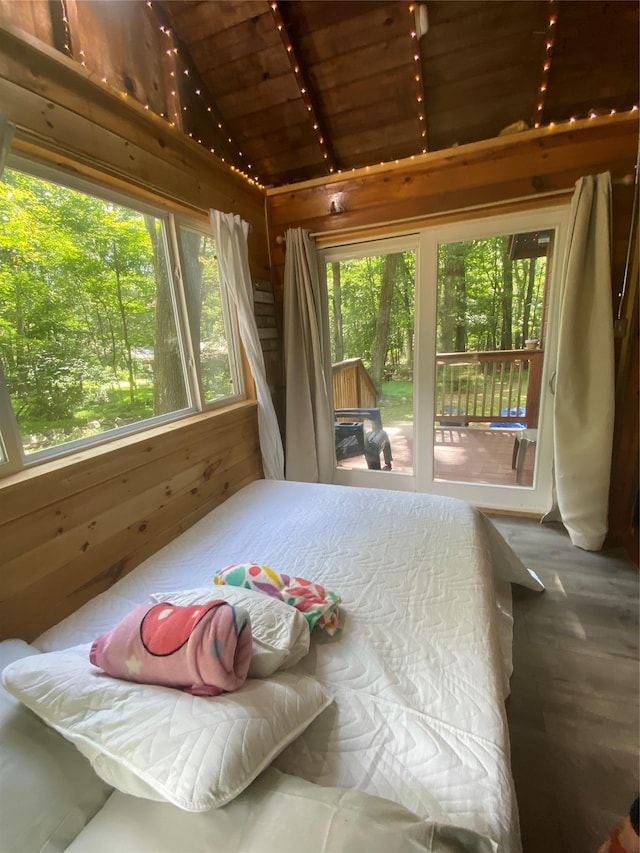 55 Woodcrest Dr, Middletown, NY 10940 - bedroom with wooden ceiling, lofted ceiling, and wood walls