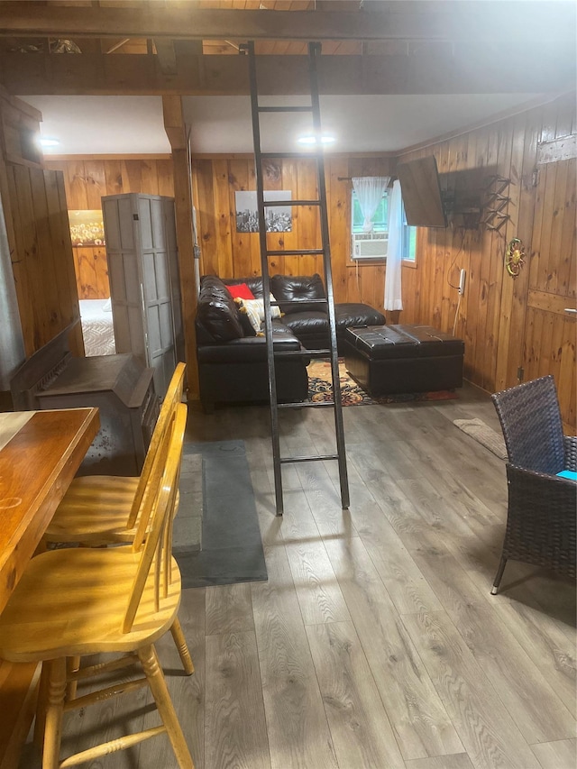 55 Woodcrest Dr, Middletown, NY 10940 - basement with wooden walls, wood-type flooring, and cooling unit