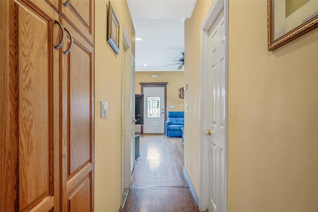 1025 Harrison Dr, Centerport, NY 11721 - corridor with dark wood finished floors and recessed lighting