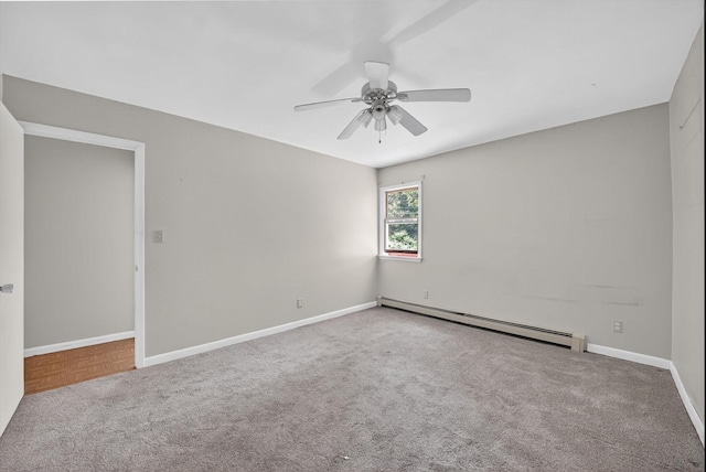 11 Tribune Ln, Red Hook, NY 12571 - unfurnished room featuring a baseboard radiator, carpet floors, and a ceiling fan