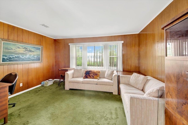 50 Chester Dr, Yonkers, NY 10710 - carpeted living room with crown molding and wooden walls