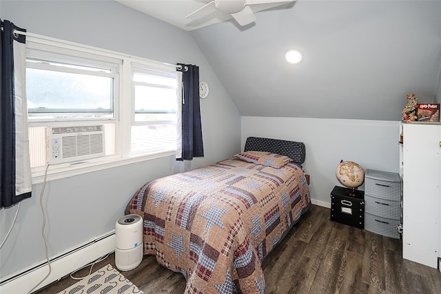 16 Primrose Ln, Levittown, NY 11756 - bedroom featuring a baseboard radiator, lofted ceiling, and wood finished floors