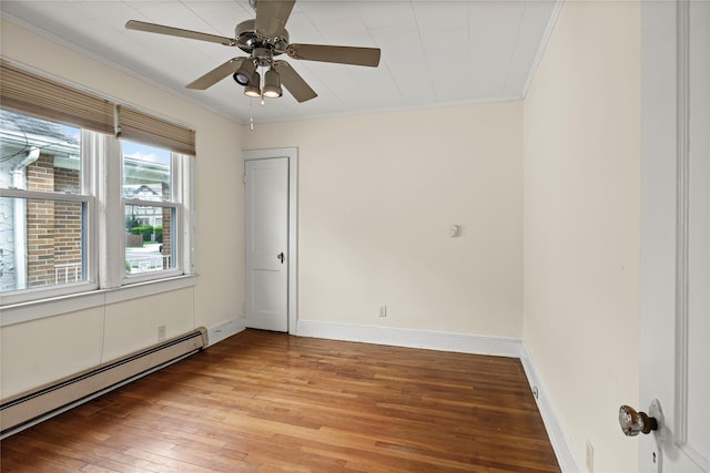 178 Charles St, Lynbrook, NY 11563 - spare room with baseboard heating, crown molding, light wood-style flooring, and a ceiling fan