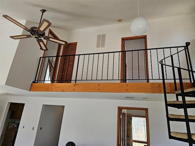 2 Redmond Way, Stanfordville, NY 12581 - stairway with ceiling fan and a towering ceiling