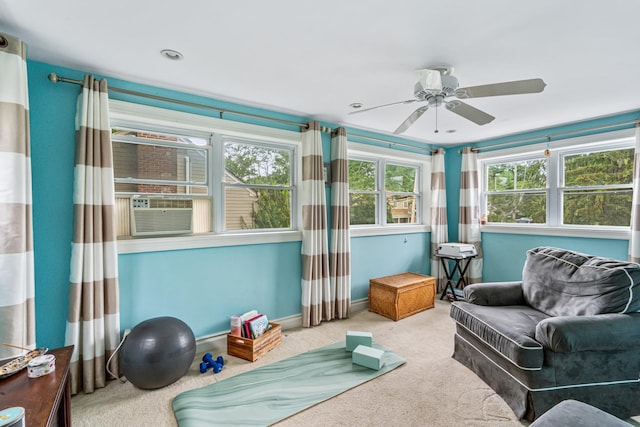 21 Orchard St, Glen Head, NY 11545 - sitting room featuring carpet, a ceiling fan, and cooling unit