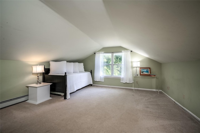 48 Devon Rd, Patterson, NY 12563 - bedroom with light colored carpet, lofted ceiling, and baseboard heating