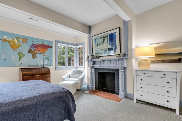 77 Haights Cross Rd, Chappaqua, NY 10514 - carpeted bedroom featuring a fireplace