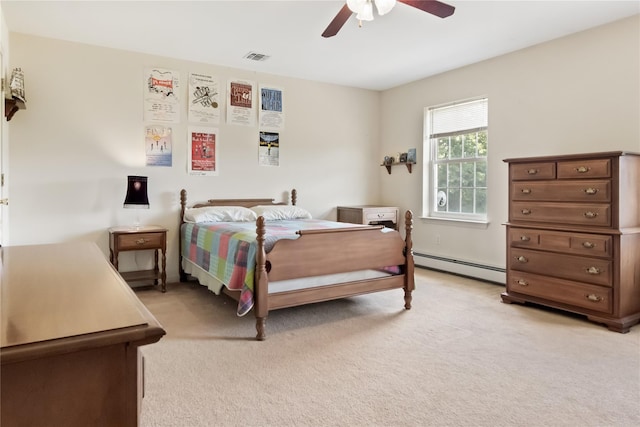 9 Clark Rd, Goshen, NY 10924 - bedroom featuring baseboard heating, light colored carpet, and a ceiling fan
