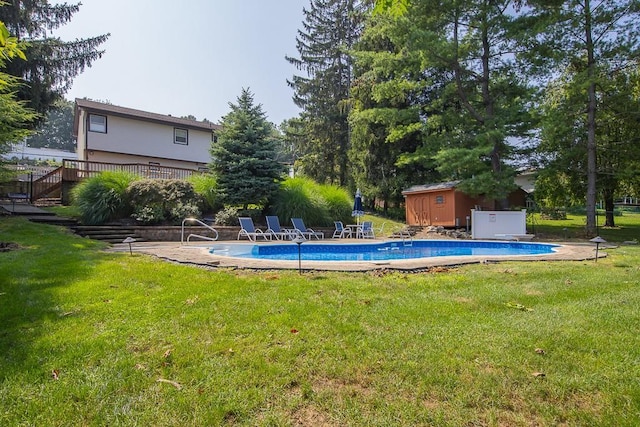 7 Gilmore Dr, Stony Point, NY 10980 - outdoor pool with a deck, a yard, and a storage shed