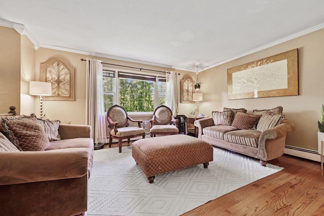 39 Bykenhulle Rd, Hopewell Junction, NY 12533 - living room with baseboard heating, crown molding, and wood finished floors