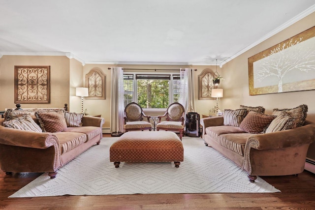 39 Bykenhulle Rd, Hopewell Junction, NY 12533 - living area with ornamental molding, wood finished floors, and a baseboard radiator